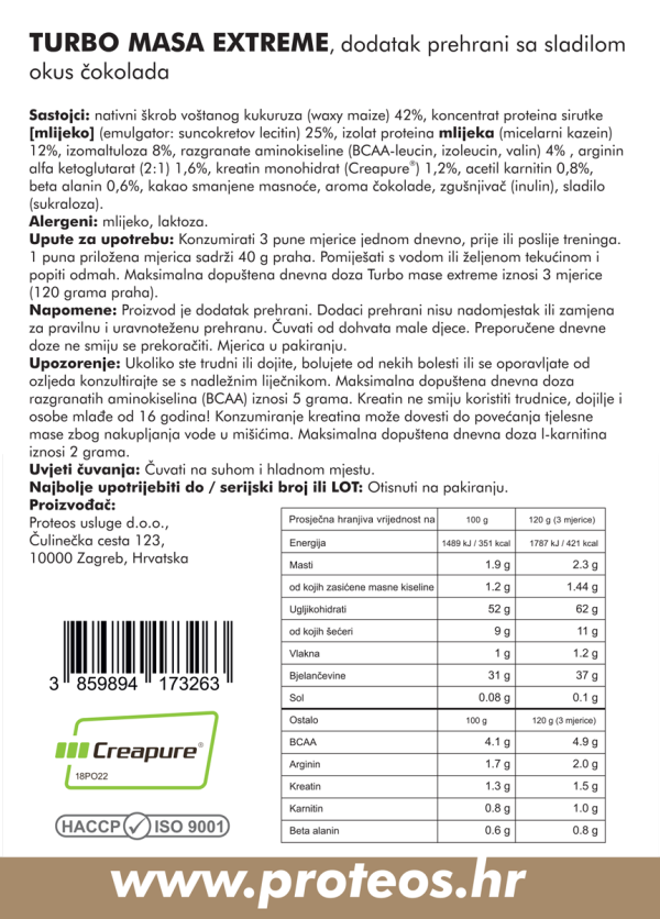 Potpuni gainer "Turbo masa extreme" - Slika 2