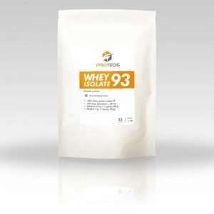 Pakiranje Proteos Whey izolat 93 proteina od 1 kg, okus čokolada, s istaknutim certifikatom Informed Sport.